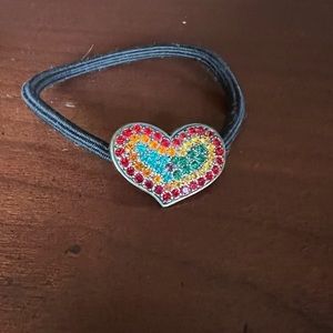 Vintage Jeweled Crystal rainbow heart hair‎ tie ponytail holder